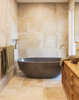 Freestanding Oval Terrazzo Stone Bath 1750mm – Concrete Grey | Handmade