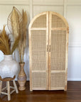 Arch Teak & Rattan Wardrobe - Full Hanging | Made To Order