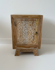 Blossom Carved Teak Bedside Table