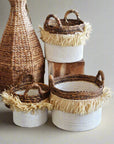 Fringe Natural & White Round Basket - Medium