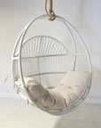 OUTDOOR Steel Framed White Synthetic Rattan Round Single Cane Hanging Chair | Made To Order