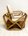 Caramel Midcentury Six Strand Rattan Arm Chair