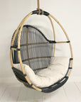 Round Single Cane Hanging Chair - Black & Natural | Made To Order