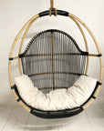 Round Single Cane Hanging Chair - Black & Natural | Made To Order