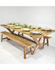 Rustic Teak Timber Cross Leg Dining Table 2m x 1m | Made To Order
