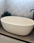 Freestanding Oval Terrazzo Stone Bath 1500mm – Sandy White | Handmade