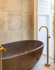 Freestanding Oval Terrazzo Stone Bath 1750mm – Concrete Grey | Handmade