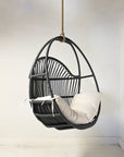 OUTDOOR Steel Framed Black Synthetic Rattan Round Single Cane Hanging Chair | Made To Order