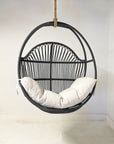 OUTDOOR Steel Framed Black Synthetic Rattan Round Single Cane Hanging Chair | Made To Order