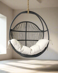 OUTDOOR Steel Framed Black Synthetic Rattan Round Single Cane Hanging Chair | Made To Order
