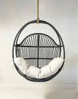 OUTDOOR Steel Framed Black Synthetic Rattan Round Single Cane Hanging Chair | Made To Order