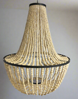 Black + Natural Timber Beaded Chandelier 80cm | Made To Order