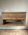 Wall Hung Teak Drawer Shelf Vanity - 90cm Length