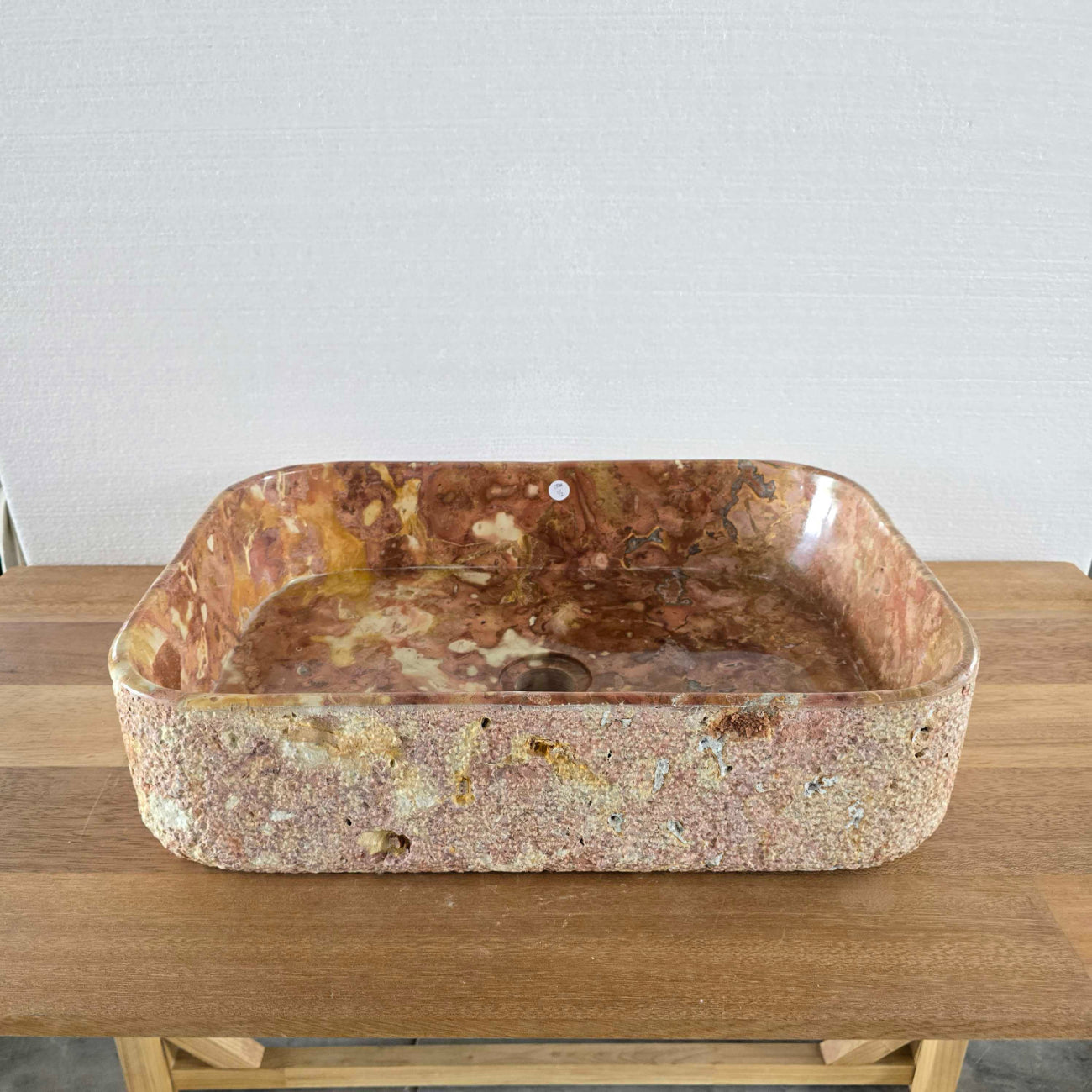 Hammered red marble stone basin – rectangle – Paradise Living Co.