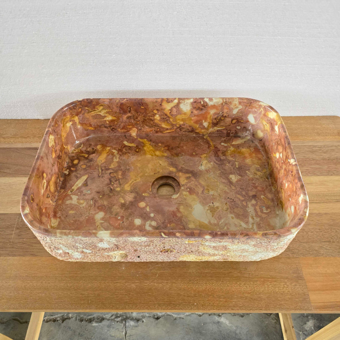 Hammered red marble stone basin – rectangle – Paradise Living Co.