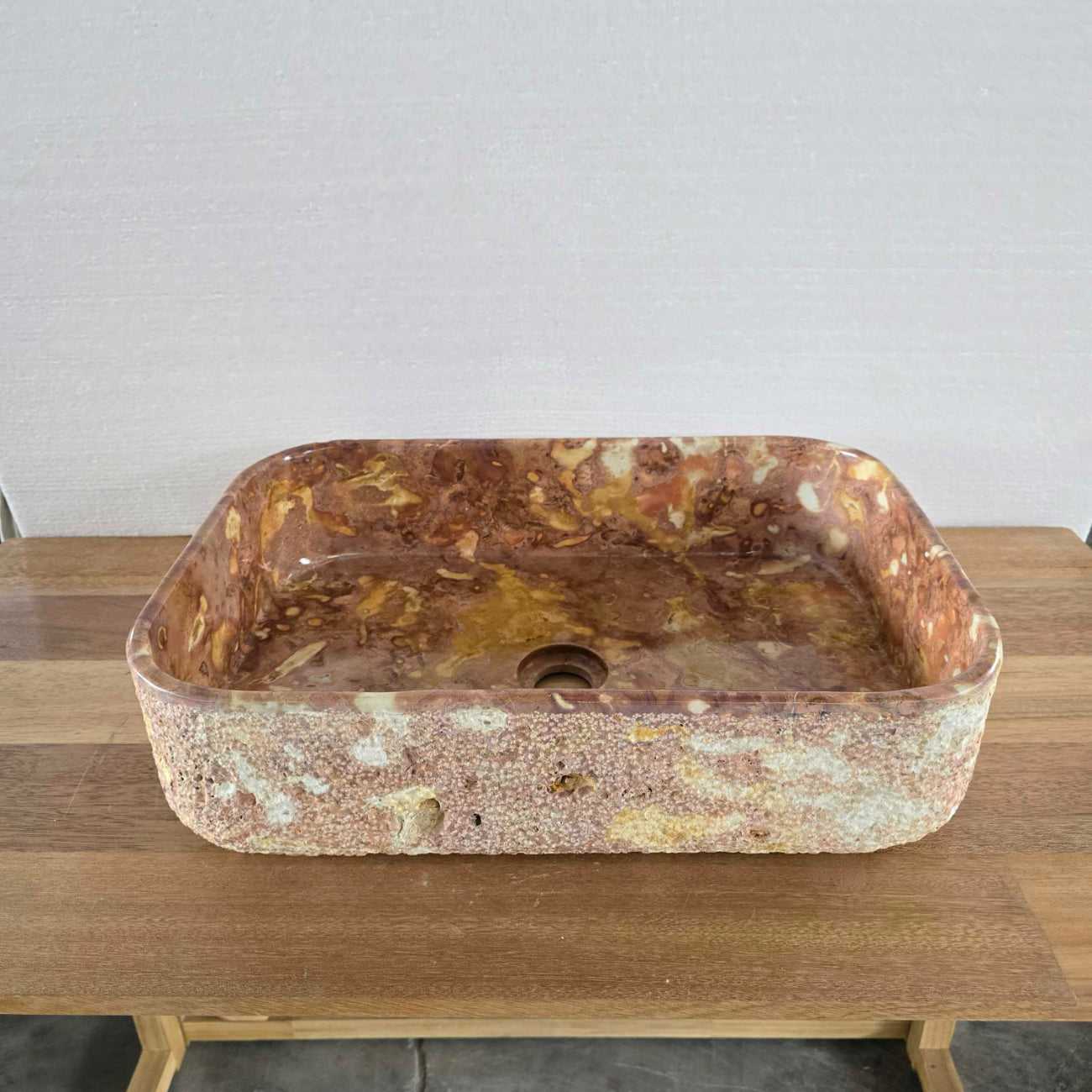Hammered red marble stone basin – rectangle – Paradise Living Co.