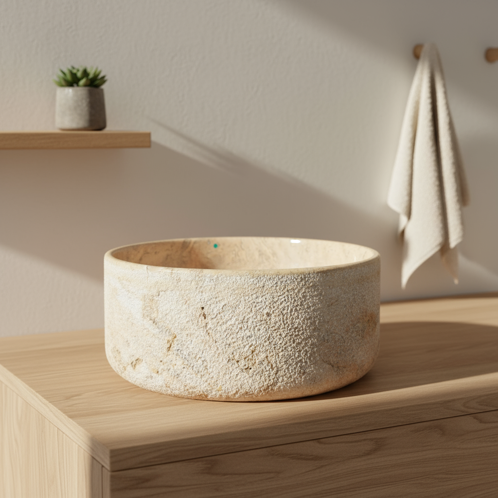 Hammered blush marble stone basin – round – Paradise Living Co.