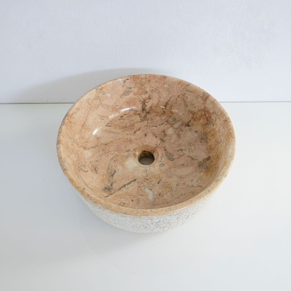 Hammered blush marble stone basin – round – Paradise Living Co.