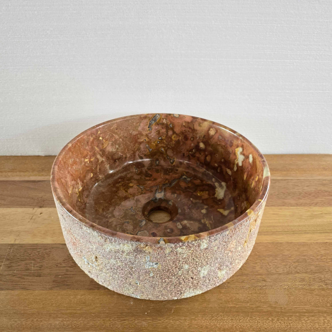 Hammered red marble stone basin – round – Paradise Living Co.