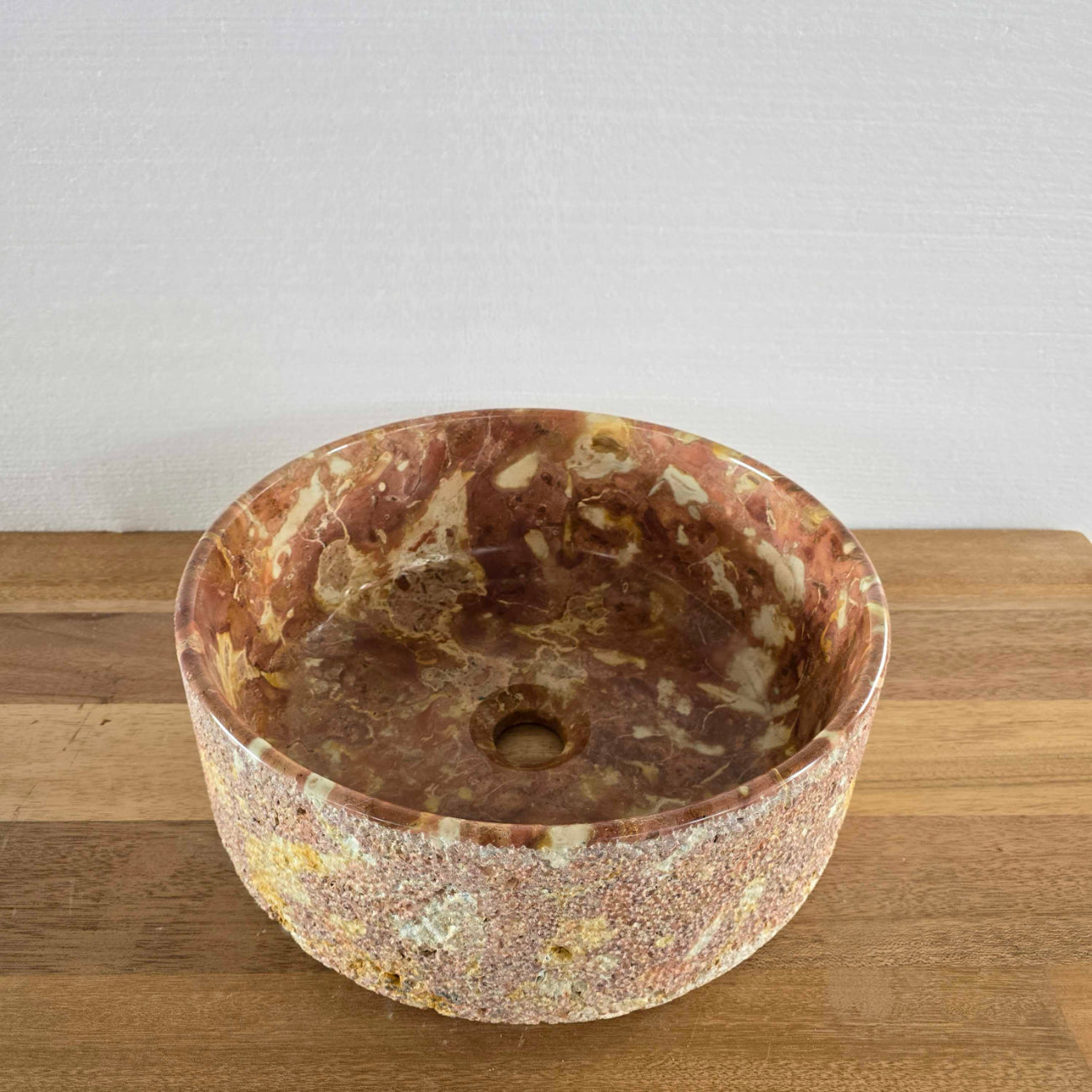 Hammered red marble stone basin – round – Paradise Living Co.