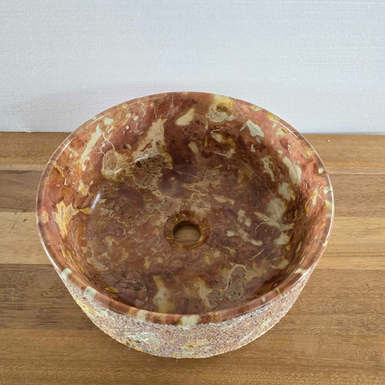 Hammered red marble stone basin – round – Paradise Living Co.