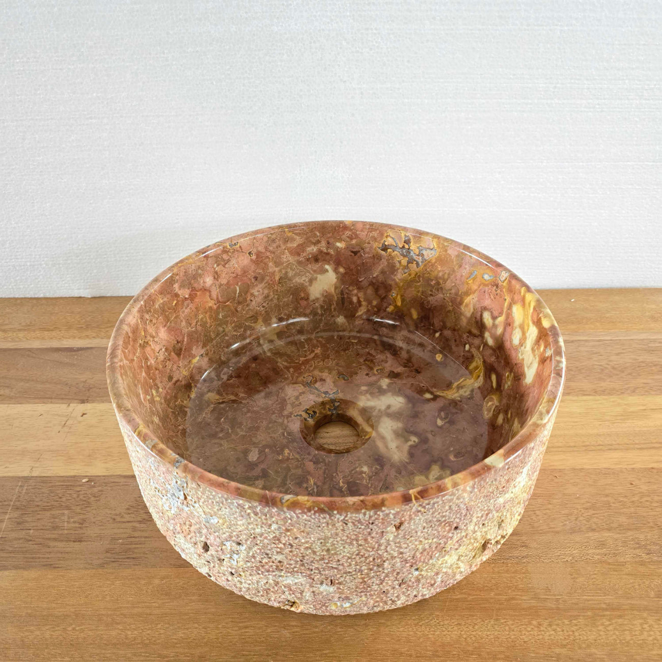 Hammered red marble stone basin – round – Paradise Living Co.