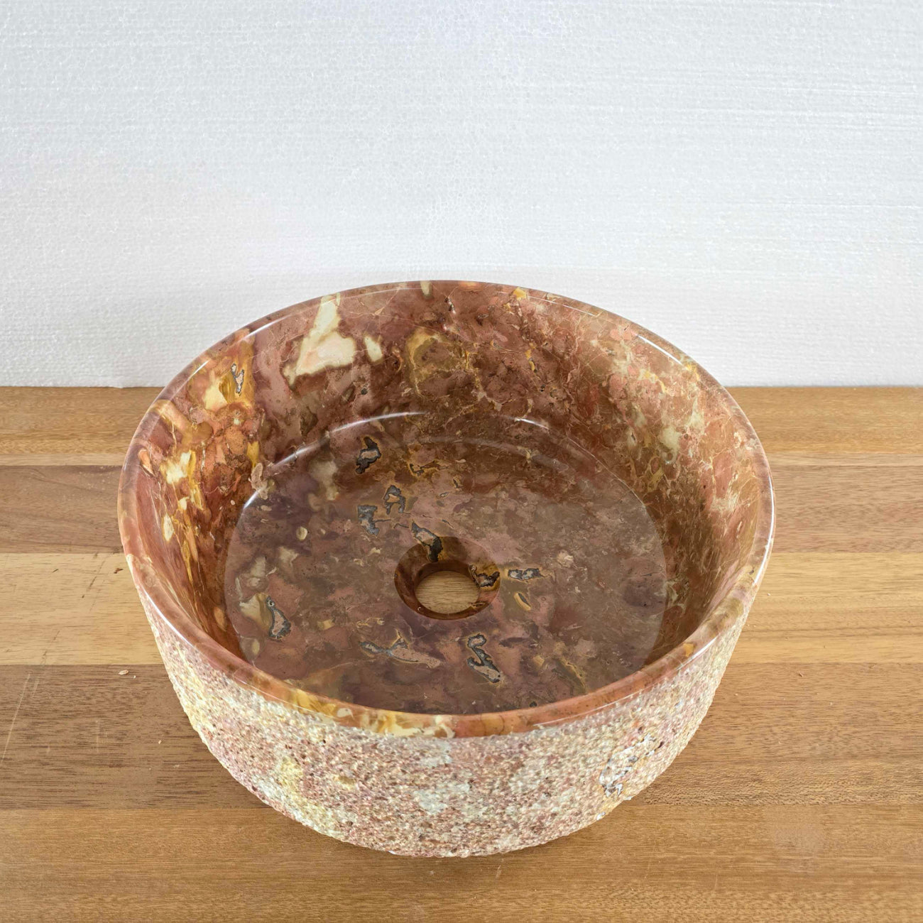 Hammered red marble stone basin – round – Paradise Living Co.