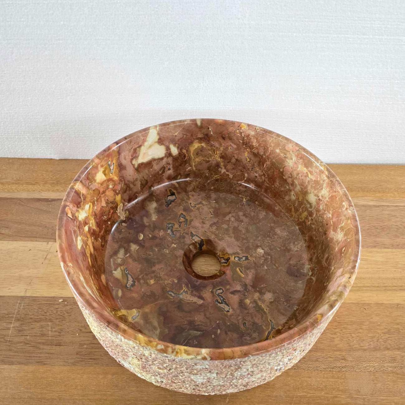 Hammered red marble stone basin – round – Paradise Living Co.