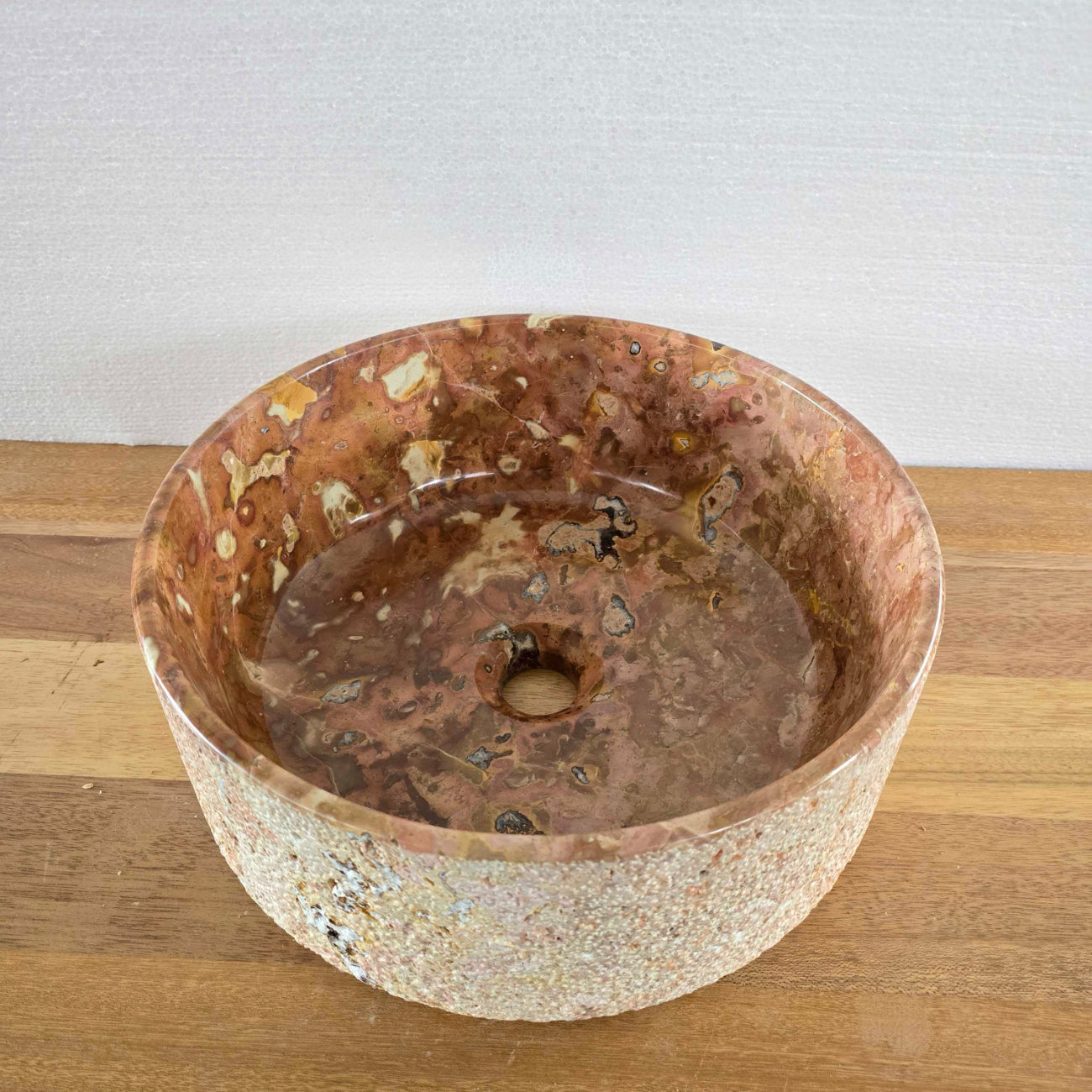 Hammered red marble stone basin – round – Paradise Living Co.