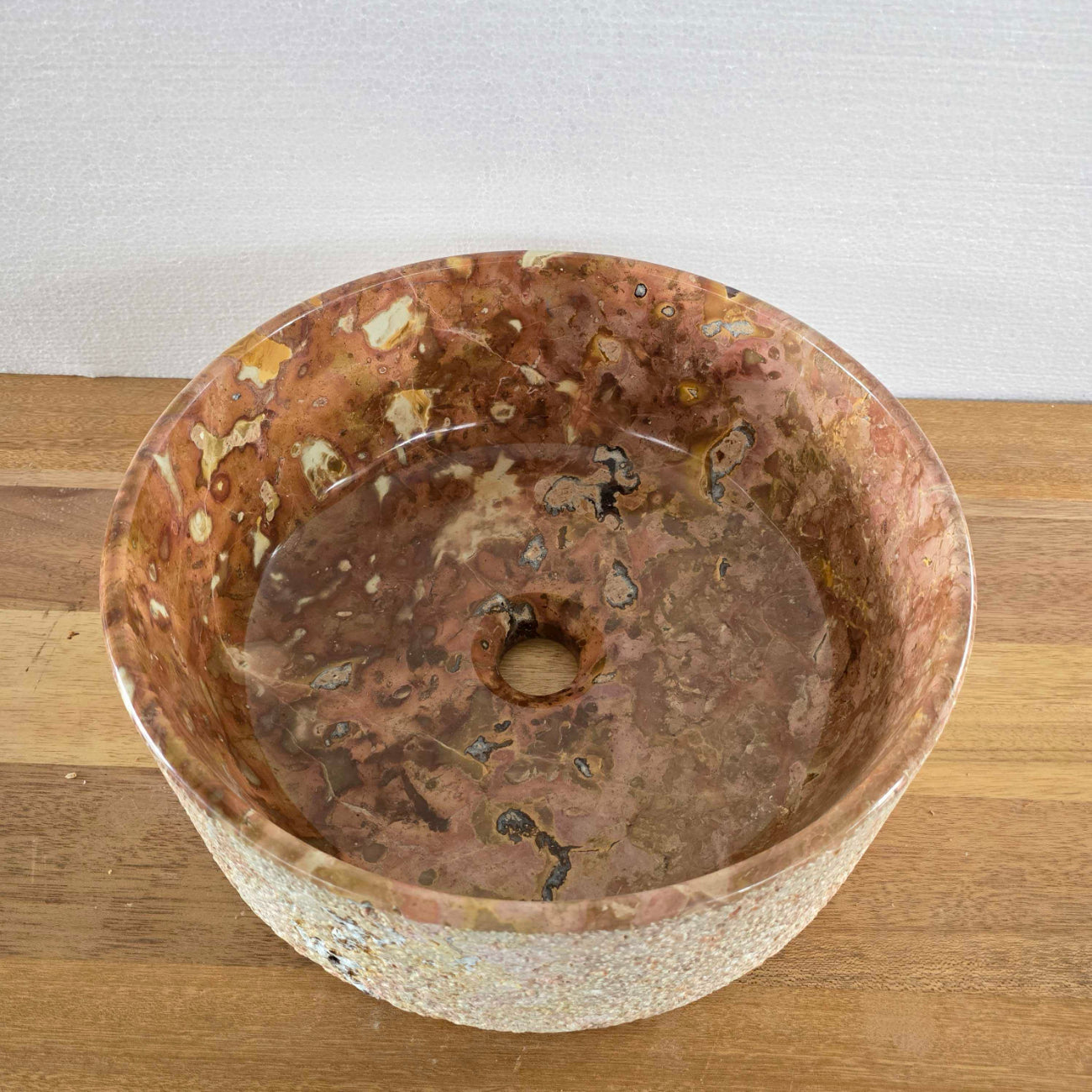 Hammered red marble stone basin – round – Paradise Living Co.