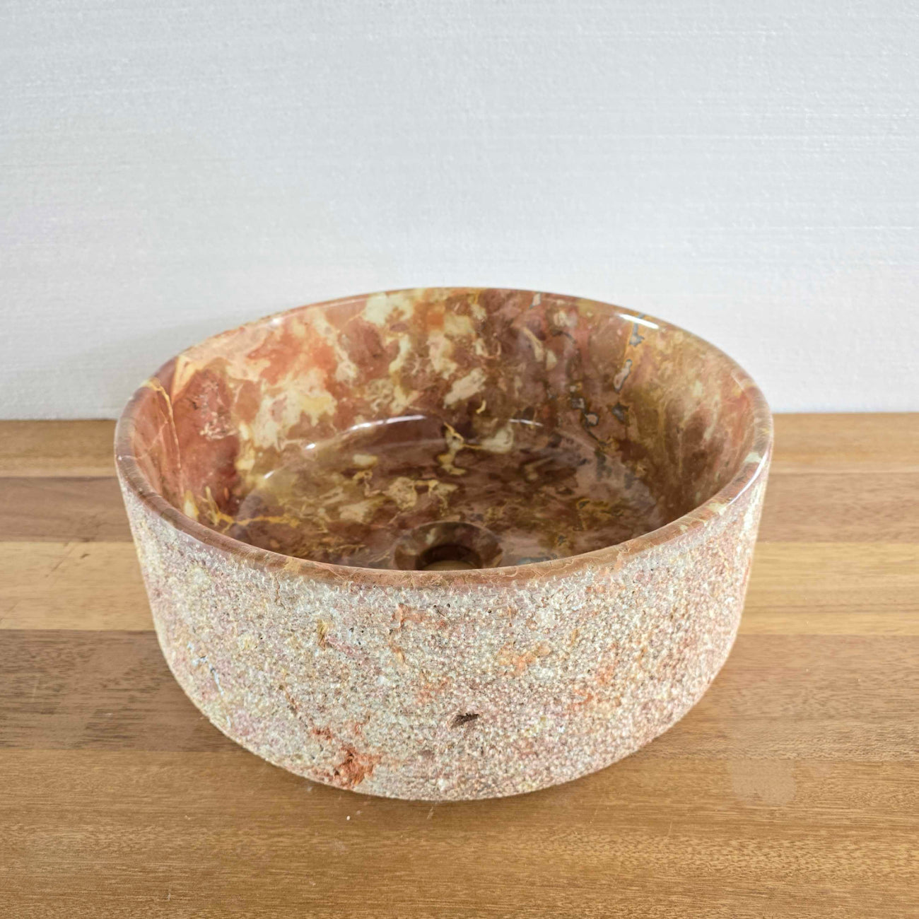 Hammered red marble stone basin – round – Paradise Living Co.