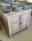 Kediri White Wash Carved Teak Vanity 900mm