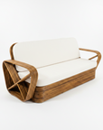 Midcentury Six Strand Rattan 3 Seater Lounger - Caramel | Made to Order