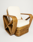 Caramel Midcentury Six Strand Rattan Arm Chair