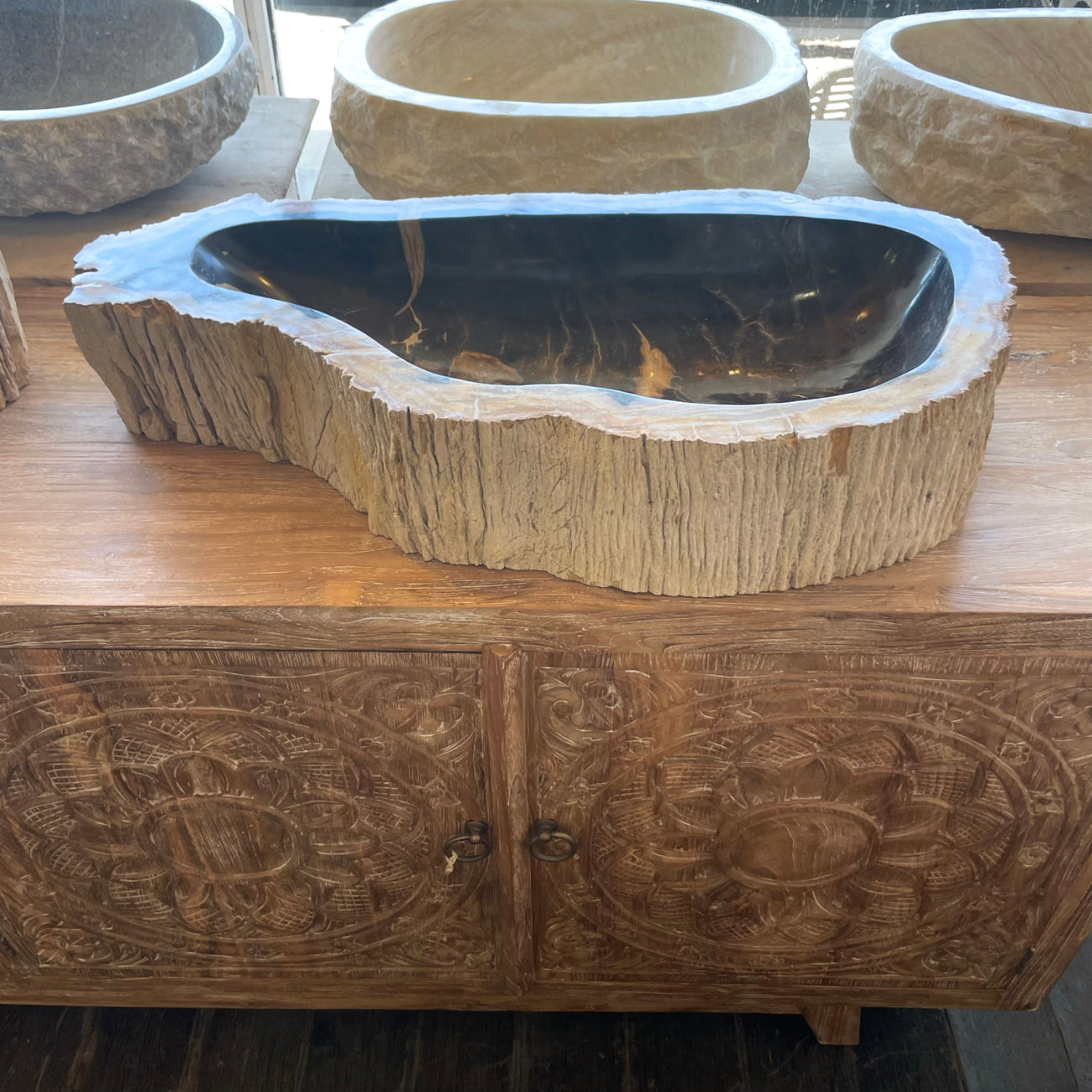 Fossilised wood basin – 77 x 36 x 14.5cm – Paradise Living Co.