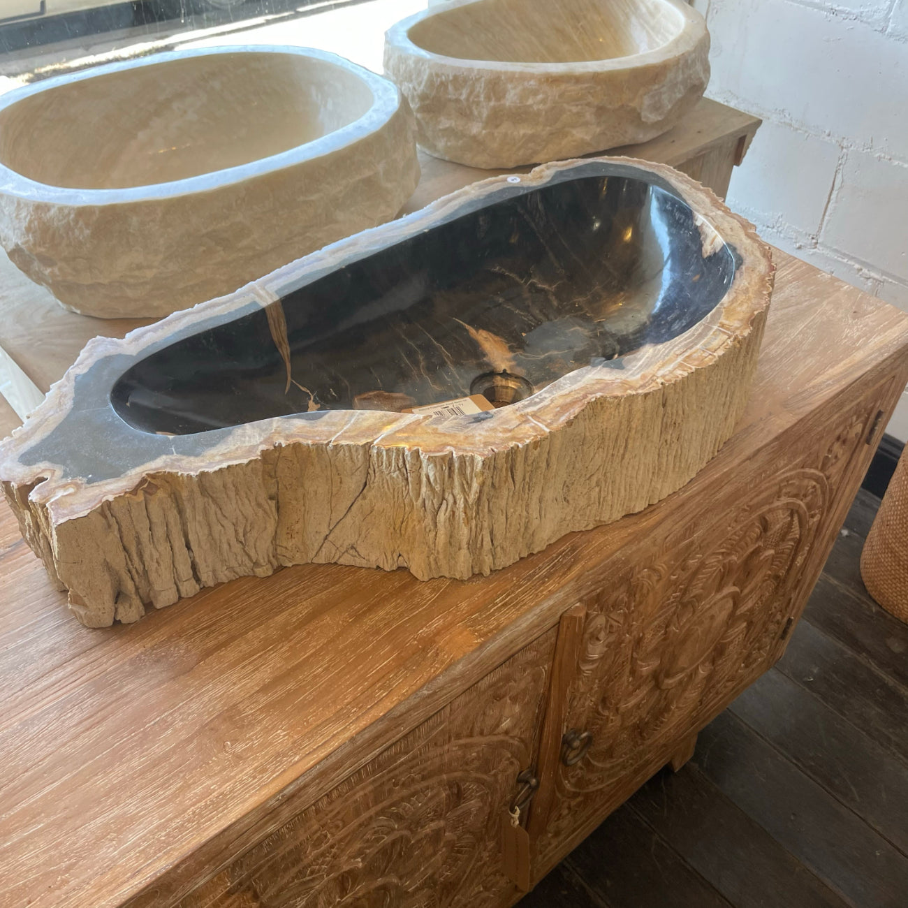 Fossilised wood basin – 77 x 36 x 14.5cm – Paradise Living Co.