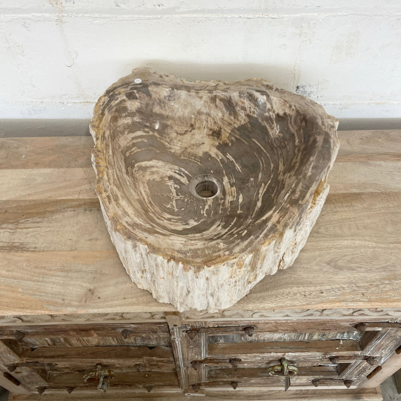 Fossilised wood basin – 50 x 46 x 15cm – Paradise Living Co.