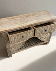Kalak White Wash Carved Teak Console - 120cm Length