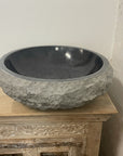 Chisel andesite stone basin – round – 45cm diameter – Paradise Living Co.