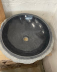 Chisel andesite stone basin – round – 45cm diameter – Paradise Living Co.