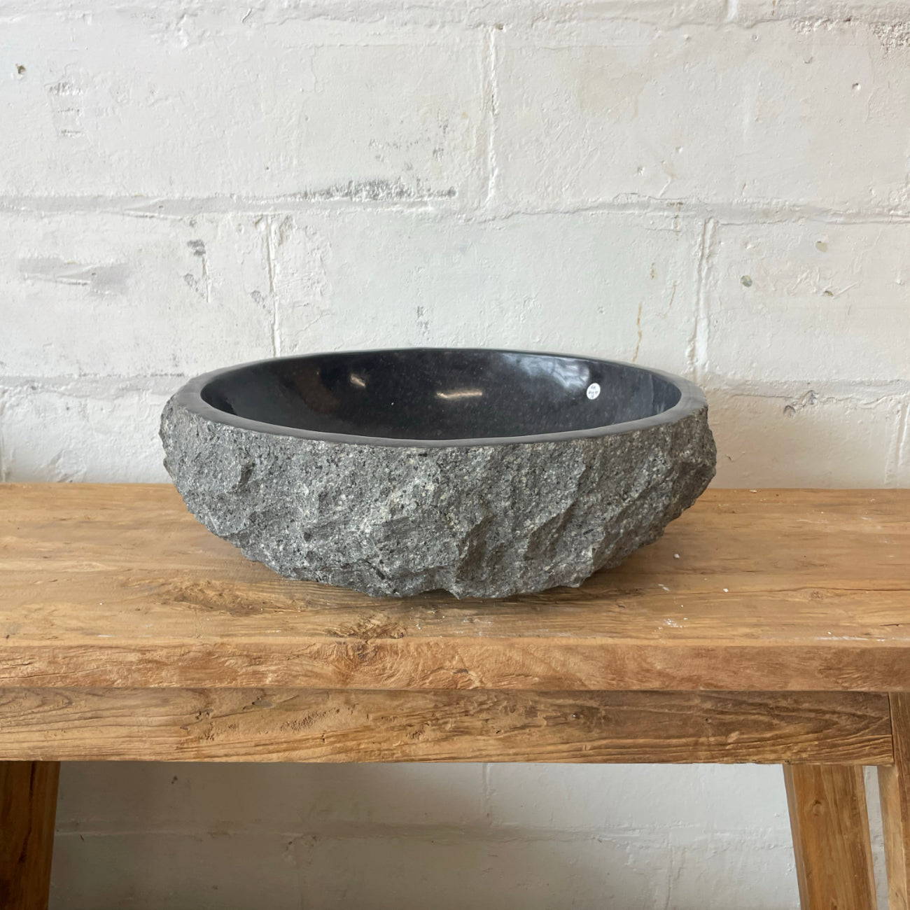 Chisel andesite stone basin – round – 45cm diameter – Paradise Living Co.