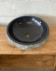 Chisel andesite stone basin – round – 45cm diameter – Paradise Living Co.