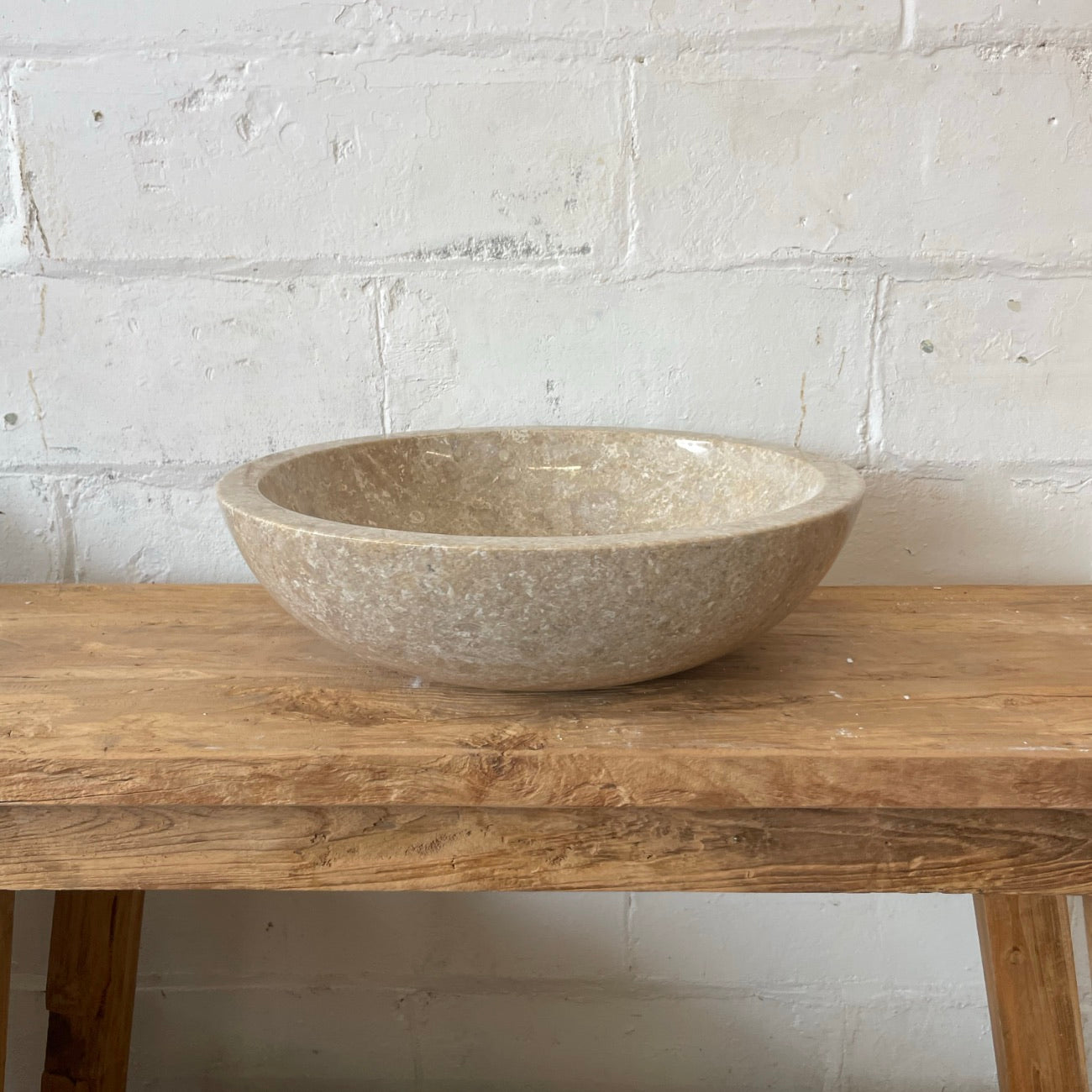Beige marble stone basin – round – 50cm diameter – Paradise Living Co.