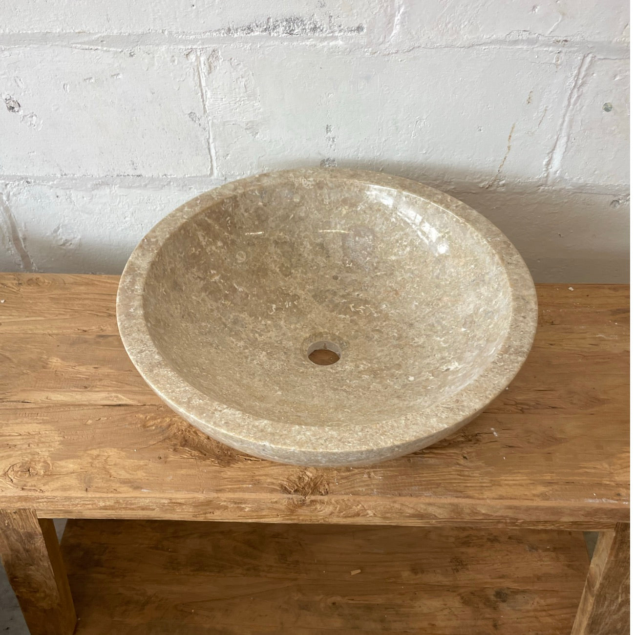 Beige marble stone basin – round – 50cm diameter – Paradise Living Co.