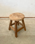Round Rustic Workers Teak Stool