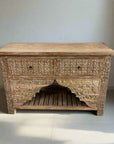 Kalak White Wash Carved Teak Console - 120cm Length