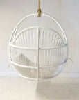 OUTDOOR Steel Framed White Synthetic Rattan Round Single Cane Hanging Chair | Made To Order