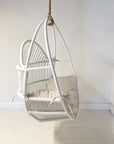 OUTDOOR Steel Framed White Synthetic Rattan Round Single Cane Hanging Chair | Made To Order