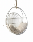 OUTDOOR Steel Framed White Synthetic Rattan Round Single Cane Hanging Chair | Made To Order
