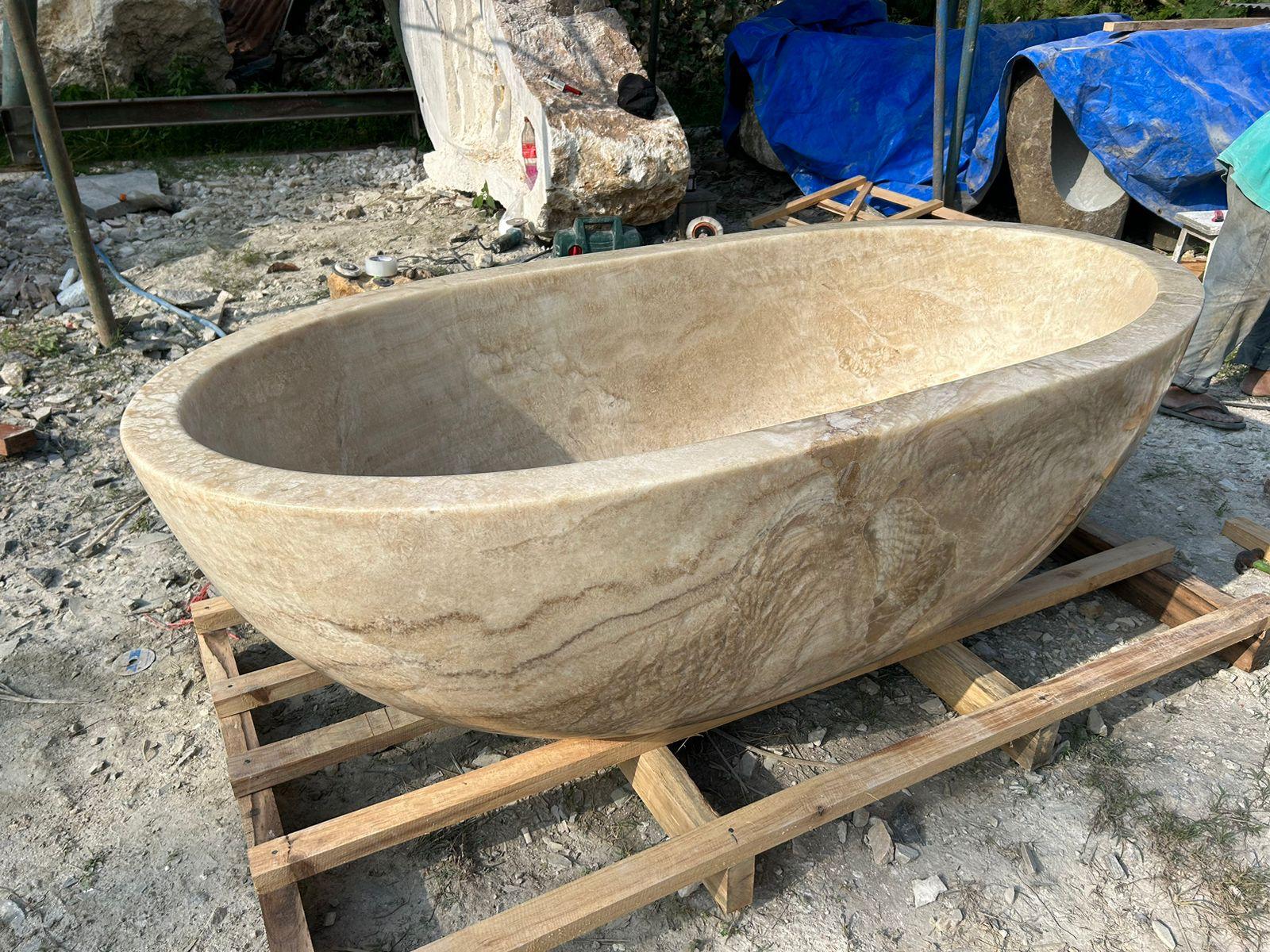 Oval Full Polished Onyx Stone Bath | Made To Order